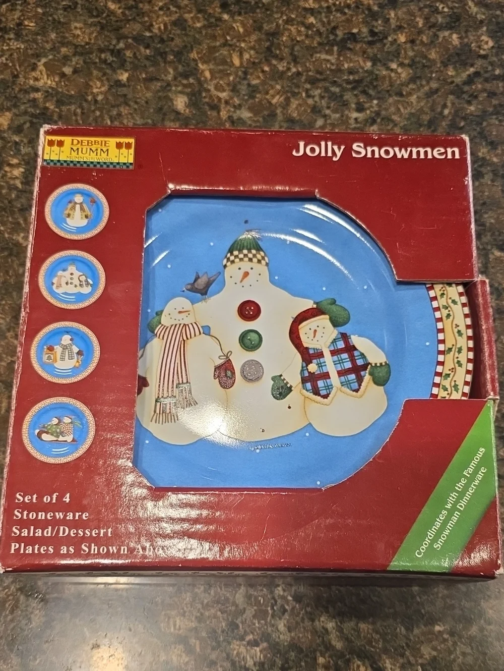 Jolly Snowmen Blue Stoneware Salad/Dessert Plates - Set of 4 by Debbie Mumm